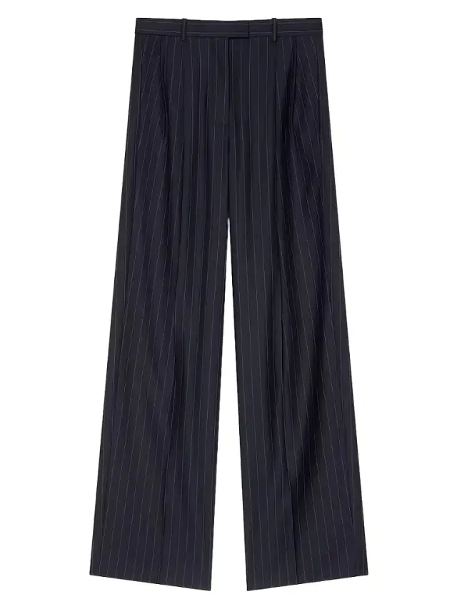 Women's Double Pleat Striped Pants in Wool