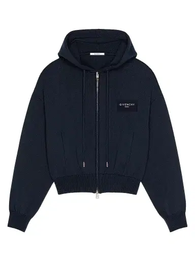 Givenchy Women's Zipped Hoodie in Wool and Cotton with Paris - Navy - Size XS | Thumbnail 1