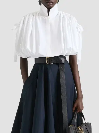 Givenchy Women's Cropped Shirt in Poplin with Ruched Details - White - Size 12 | Thumbnail 3