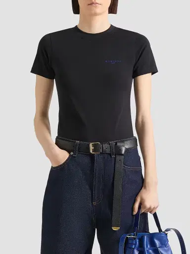 Givenchy Women's Slim T-Shirt in Cotton with Embroidery - Black | Thumbnail 3