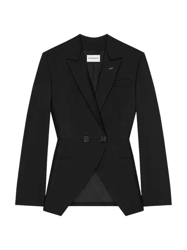Women's Slashed Double-Breasted Blazer in Wool and Mohair - Black