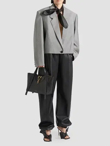Givenchy Women's Single-Breasted Cropped Blazer in Wool and Mohair - Black White - Size 8 | Thumbnail 2