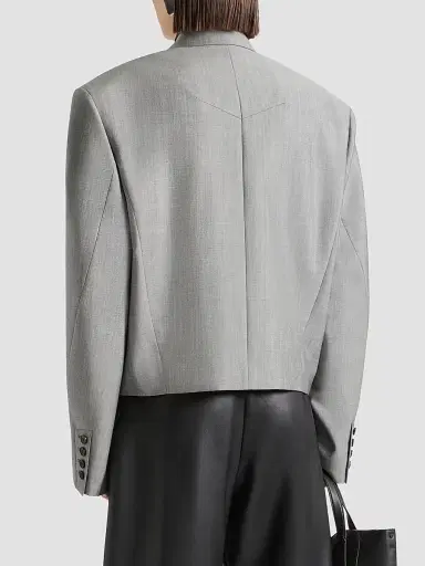 Givenchy Women's Single-Breasted Cropped Blazer in Wool and Mohair - Black White - Size 8 | Thumbnail 4