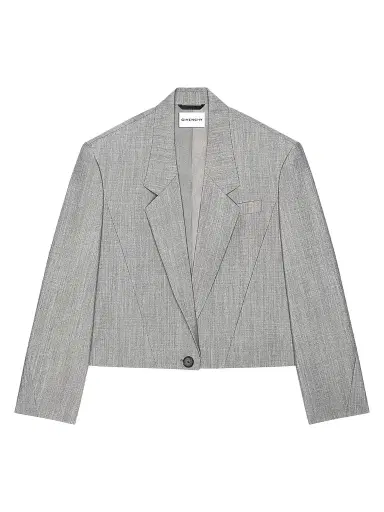 Givenchy Women's Single-Breasted Cropped Blazer in Wool and Mohair - Black White - Size 8 | Thumbnail 1