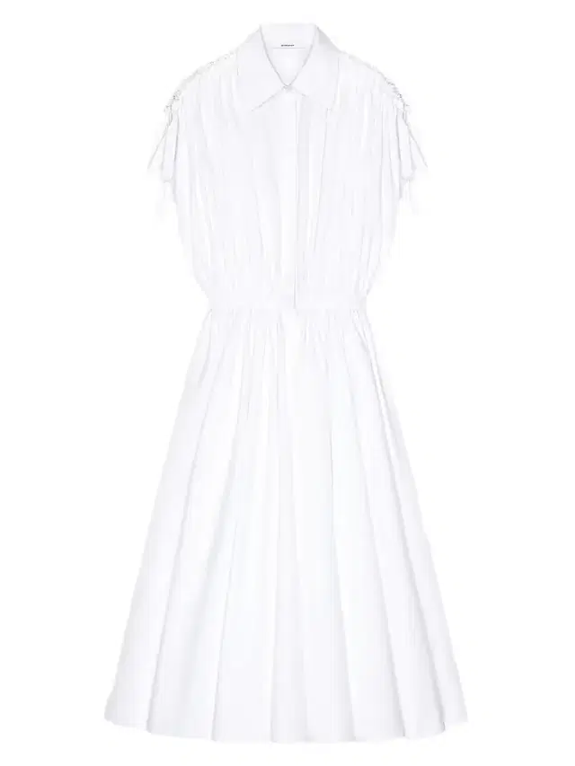 Women's Long Shirt Dress in Poplin with Ruched Details - White