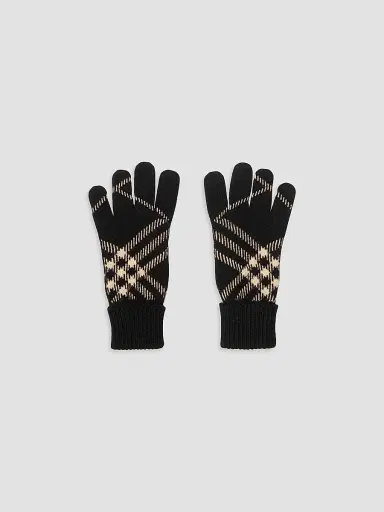Burberry Men's Check Cashmere-Blend Gloves - Black Calico - Size Medium | Thumbnail 2 Burberry Men's Check Cashmere-Blend Gloves - Black Calico - Size Medium | Thumbnail 2