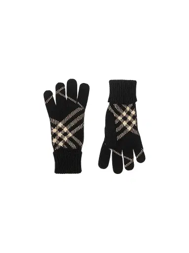 Burberry Men's Check Cashmere-Blend Gloves - Black Calico - Size Medium | Thumbnail 1 Burberry Men's Check Cashmere-Blend Gloves - Black Calico - Size Medium | Thumbnail 1