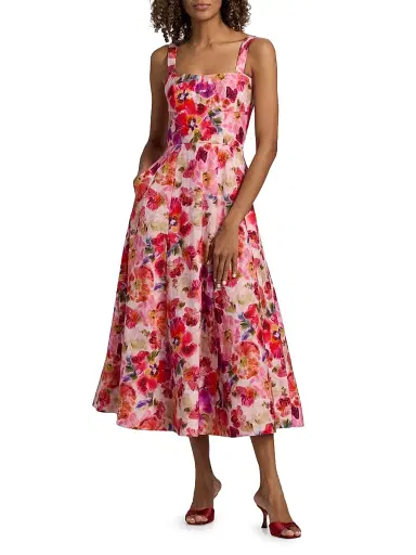 Saloni Women's Sabrina Floral Midi-Dress - Kinjaro Garden Large - Size 12 | Thumbnail 2 Saloni Women's Sabrina Floral Midi-Dress - Kinjaro Garden Large - Size 12 | Thumbnail 2