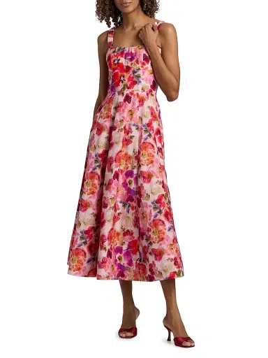 Saloni Women's Sabrina Floral Midi-Dress - Kinjaro Garden Large - Size 12 | Thumbnail 3 Saloni Women's Sabrina Floral Midi-Dress - Kinjaro Garden Large - Size 12 | Thumbnail 3
