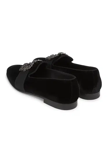 Manolo Blahnik Men's Carlton Crystal-Buckle Loafers - Black Silver Velvet - Size 7.5 | Thumbnail 3 Manolo Blahnik Men's Carlton Crystal-Buckle Loafers - Black Silver Velvet - Size 7.5 | Thumbnail 3