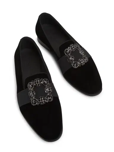Manolo Blahnik Men's Carlton Crystal-Buckle Loafers - Black Silver Velvet - Size 7.5 | Thumbnail 4 Manolo Blahnik Men's Carlton Crystal-Buckle Loafers - Black Silver Velvet - Size 7.5 | Thumbnail 4