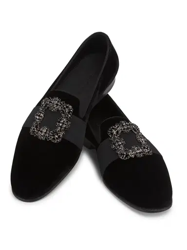 Manolo Blahnik Men's Carlton Crystal-Buckle Loafers - Black Silver Velvet - Size 7.5 | Thumbnail 6 Manolo Blahnik Men's Carlton Crystal-Buckle Loafers - Black Silver Velvet - Size 7.5 | Thumbnail 6