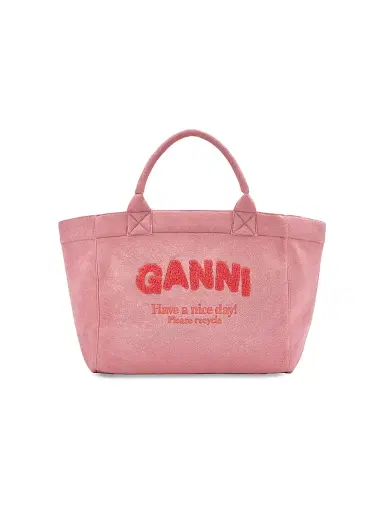 Ganni Women's XXL Logo Shopper Tote Bag - Parfait Pink | Thumbnail 1 Ganni Women's XXL Logo Shopper Tote Bag - Parfait Pink | Thumbnail 1