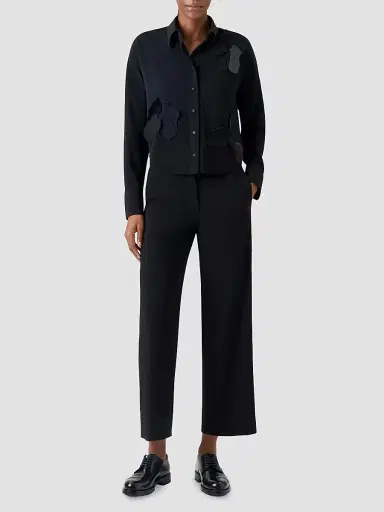 Akris punto Women's 3D Floral Patch Blouse - Black - Size 16 | Thumbnail 2