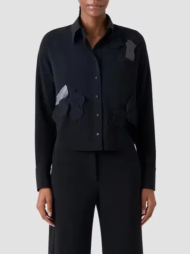 Akris punto Women's 3D Floral Patch Blouse - Black - Size 16 | Thumbnail 4
