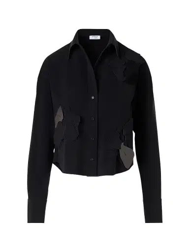 Akris punto Women's 3D Floral Patch Blouse - Black - Size 16 | Thumbnail 1