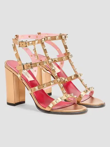 Valentino Garavani Women's Rockstud Laminated Calfskin 90MM Sandals with Straps | Thumbnail 2 Valentino Garavani Women's Rockstud Laminated Calfskin 90MM Sandals with Straps | Thumbnail 2