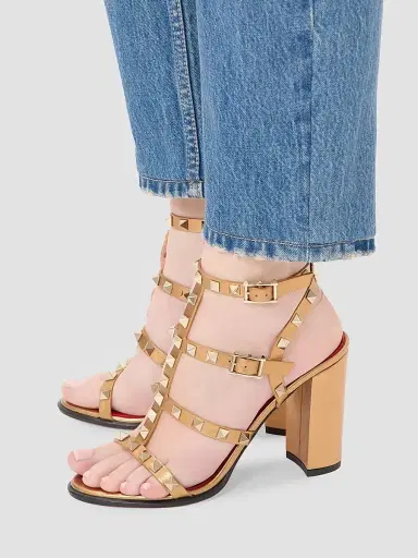 Valentino Garavani Women's Rockstud Laminated Calfskin 90MM Sandals with Straps | Thumbnail 7 Valentino Garavani Women's Rockstud Laminated Calfskin 90MM Sandals with Straps | Thumbnail 7