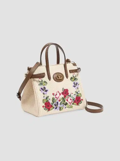 Valentino Garavani Women's Antibes Small Embroidered Linen top Handle Bag - Ecru Multi | Thumbnail 3
