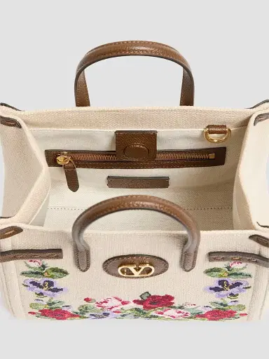 Valentino Garavani Women's Antibes Small Embroidered Linen top Handle Bag - Ecru Multi | Thumbnail 5