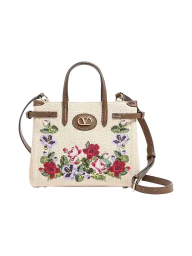Valentino Garavani Women's Antibes Small Embroidered Linen top Handle Bag - Ecru Multi | Thumbnail 1