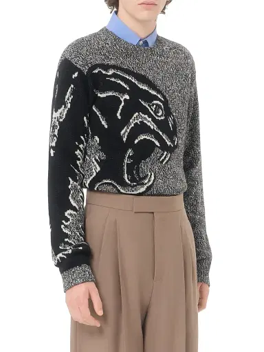 Valentino Garavani Men's Cotton and Mouliné Wool Sweater with Panther Jacquard | Thumbnail 2 Valentino Garavani Men's Cotton and Mouliné Wool Sweater with Panther Jacquard | Thumbnail 2