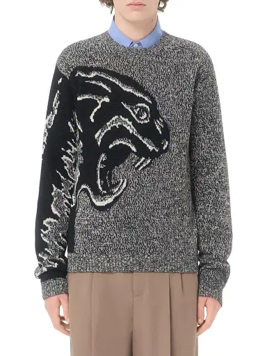 Valentino Garavani Men's Cotton and Mouliné Wool Sweater with Panther Jacquard | Thumbnail 3 Valentino Garavani Men's Cotton and Mouliné Wool Sweater with Panther Jacquard | Thumbnail 3