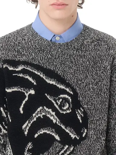 Valentino Garavani Men's Cotton and Mouliné Wool Sweater with Panther Jacquard | Thumbnail 6 Valentino Garavani Men's Cotton and Mouliné Wool Sweater with Panther Jacquard | Thumbnail 6