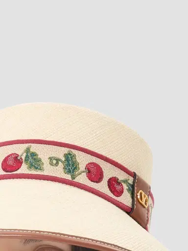 Valentino Garavani Women's Cherryfic Straw Bucket Hat with Leather Trim and Cherryfic Ribbon - Natural Saddle Brown - Size Medium | Thumbnail 5 Valentino Garavani Women's Cherryfic Straw Bucket Hat with Leather Trim and Cherryfic Ribbon - Natural Saddle Brown - Size Medium | Thumbnail 5
