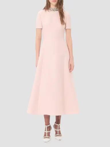 Valentino Garavani Women's Crepe Couture Embroidered Midi Dress - Pink Silver - Size 10 | Thumbnail 2 Valentino Garavani Women's Crepe Couture Embroidered Midi Dress - Pink Silver - Size 10 | Thumbnail 2