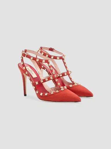 Valentino Garavani Women's Rock Stud 100MM Suede Pumps - Red - Size 11.5 | Thumbnail 2