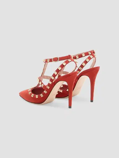 Valentino Garavani Women's Rock Stud 100MM Suede Pumps - Red - Size 11.5 | Thumbnail 3