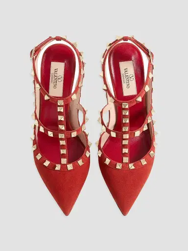 Valentino Garavani Women's Rock Stud 100MM Suede Pumps - Red - Size 11.5 | Thumbnail 4