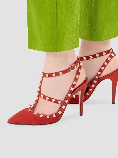 Valentino Garavani Women's Rock Stud 100MM Suede Pumps - Red - Size 11.5 | Thumbnail 7