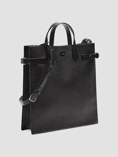 Valentino Garavani Men's Antibes Medium Shopping Bag in Grained Leather - Black | Thumbnail 3