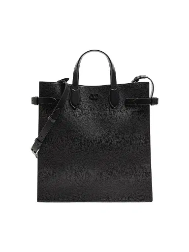 Valentino Garavani Men's Antibes Medium Shopping Bag in Grained Leather - Black | Thumbnail 1