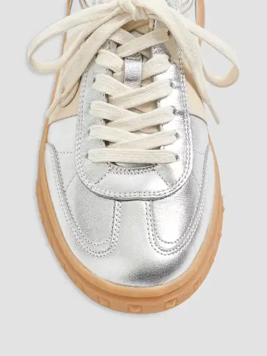 Valentino Garavani Women's Sneakers in Laminated Calfskin with Nappa Calfskin Leather Band - Silver | Thumbnail 4