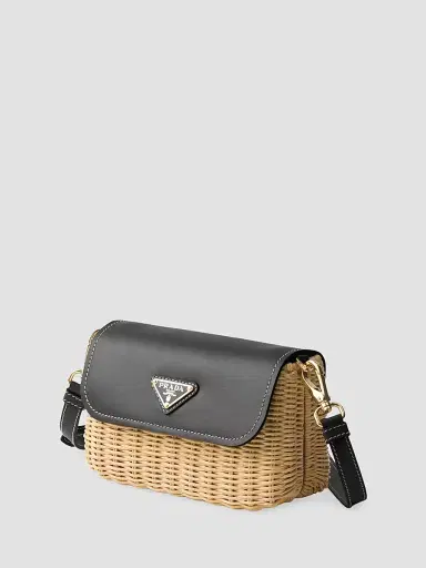 Prada Women's Wicker and Leather Shoulder Bag - Black | Thumbnail 2