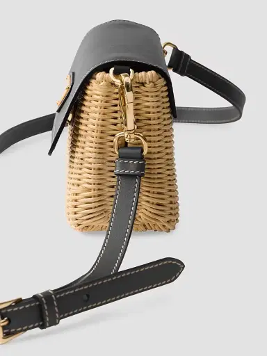 Prada Women's Wicker and Leather Shoulder Bag - Black | Thumbnail 5