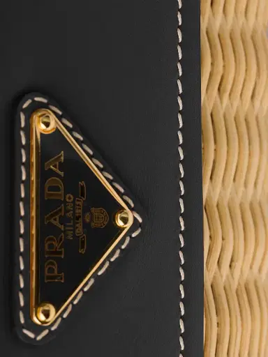 Prada Women's Wicker and Leather Shoulder Bag - Black | Thumbnail 6