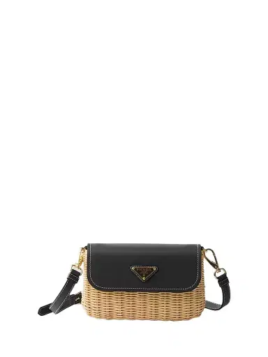 Prada Women's Wicker and Leather Shoulder Bag - Black | Thumbnail 1