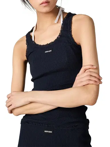 Miu Miu Women's Garment-Dyed Cotton Tank Top - Blue - Size Medium | Thumbnail 4