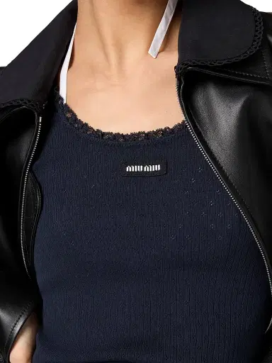 Miu Miu Women's Garment-Dyed Cotton Tank Top - Blue - Size Medium | Thumbnail 5