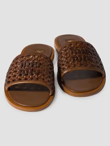 Miu Miu Women's Woven Leather Slides - Brown - Size 11 | Thumbnail 2