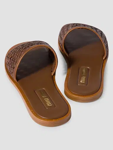 Miu Miu Women's Woven Leather Slides - Brown - Size 11 | Thumbnail 3