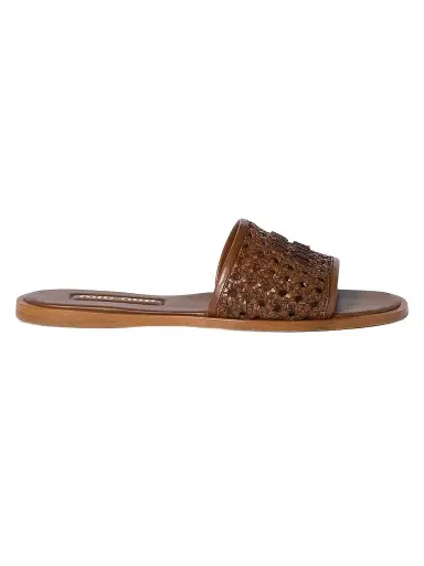 Miu Miu Women's Woven Leather Slides - Brown - Size 11 | Thumbnail 1