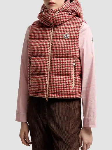 Moncler Women's Niverolle Puffer Vest in Houndstooth Wool Blend - Size XL | Thumbnail 2 Moncler Women's Niverolle Puffer Vest in Houndstooth Wool Blend - Size XL | Thumbnail 2