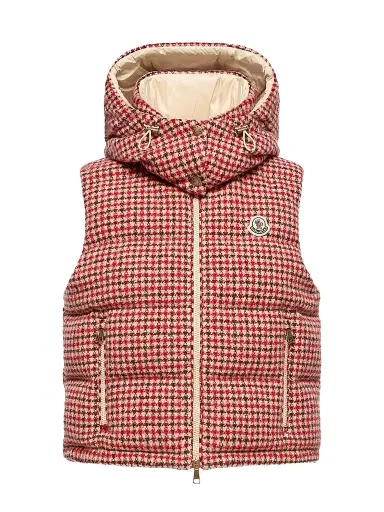 Moncler Women's Niverolle Puffer Vest in Houndstooth Wool Blend - Size XL | Thumbnail 1 Moncler Women's Niverolle Puffer Vest in Houndstooth Wool Blend - Size XL | Thumbnail 1