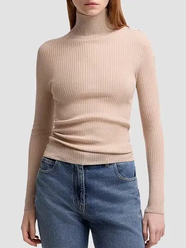 Moncler Women's Sweater in Wool - Light Beige - Size Large | Thumbnail 2 Moncler Women's Sweater in Wool - Light Beige - Size Large | Thumbnail 2