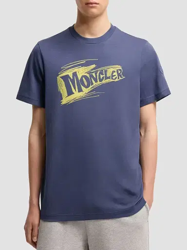 Moncler Men's Crewneck T-Shirt in Cotton - Cobalt Blue - Size XXXXL | Thumbnail 2 Moncler Men's Crewneck T-Shirt in Cotton - Cobalt Blue - Size XXXXL | Thumbnail 2